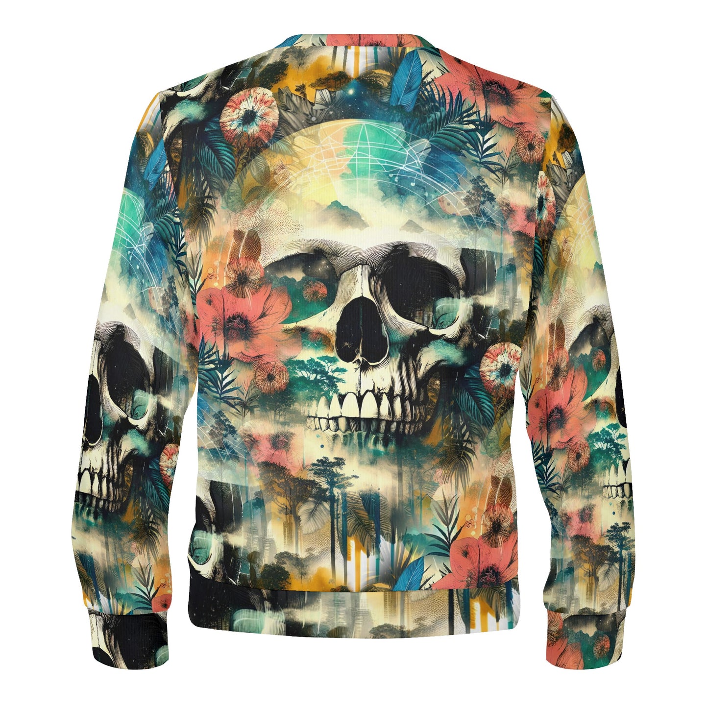 Spaced Out Skull Poly French Terry Sweatshirt unisex sweater with colorful skull and floral design by Loud and Lethal