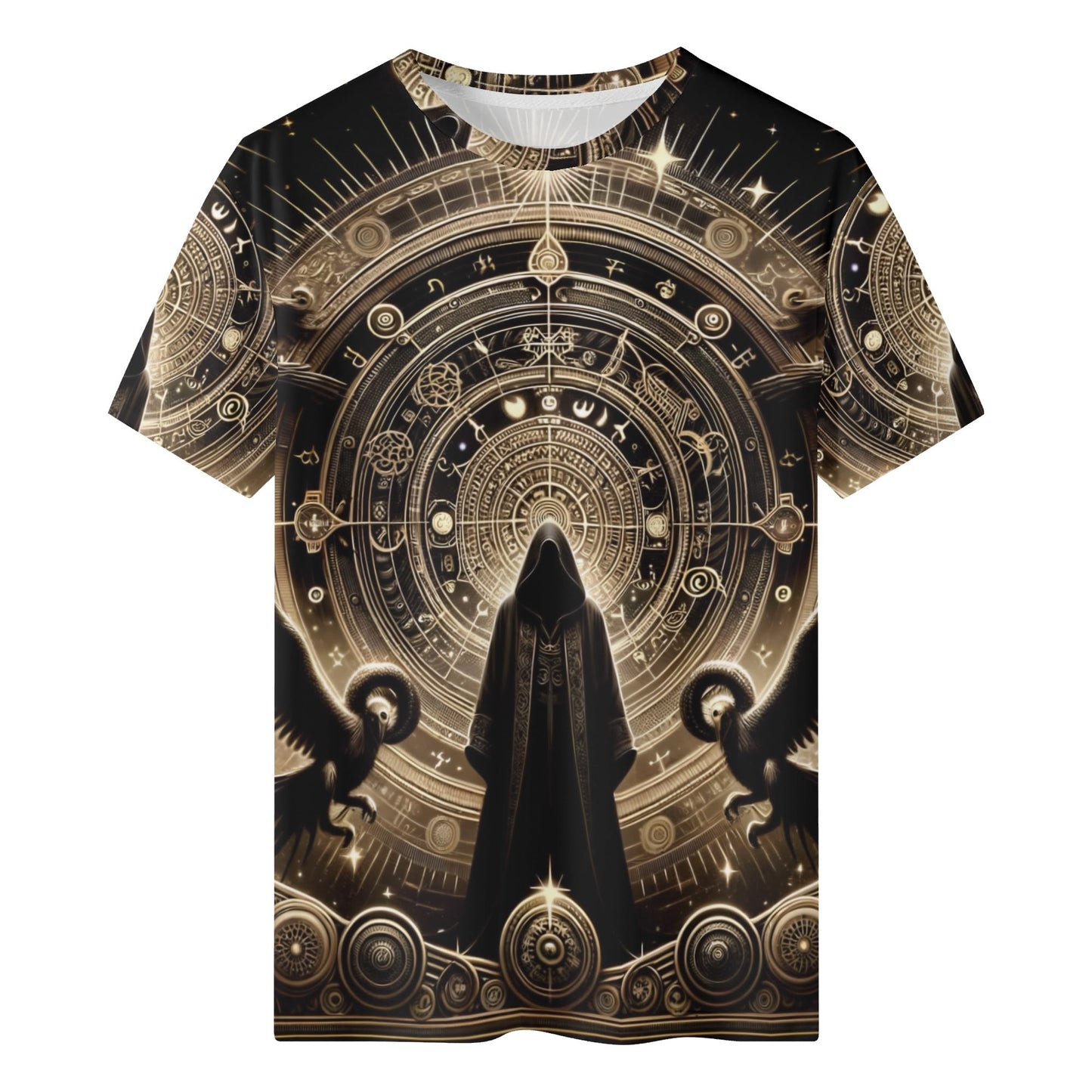 Starborn Ascendant Organic Cotton T-Shirt by Loud and Lethal featuring mystical hooded figure and celestial designs