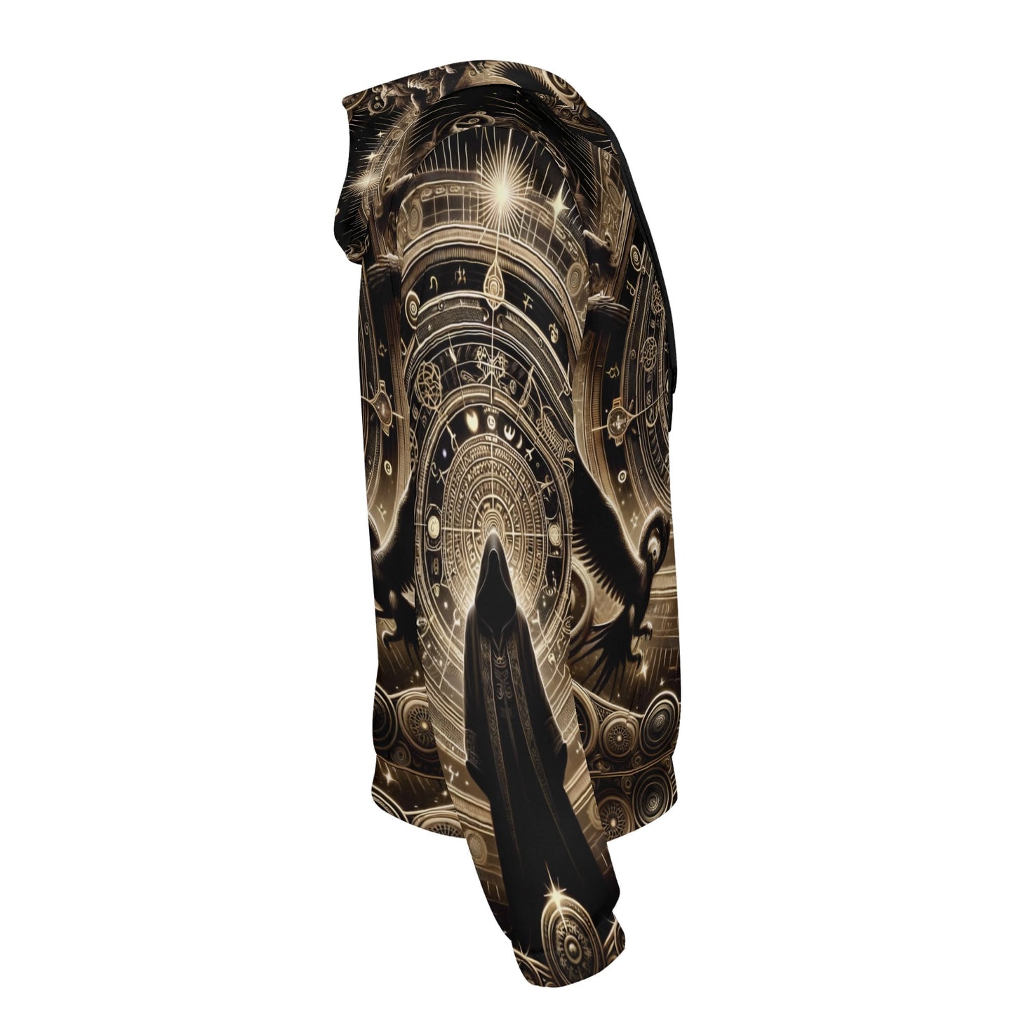 Side view of Loud and Lethal Starborn Ascendant Poly French Terry Hoodie with intricate cosmic-themed design