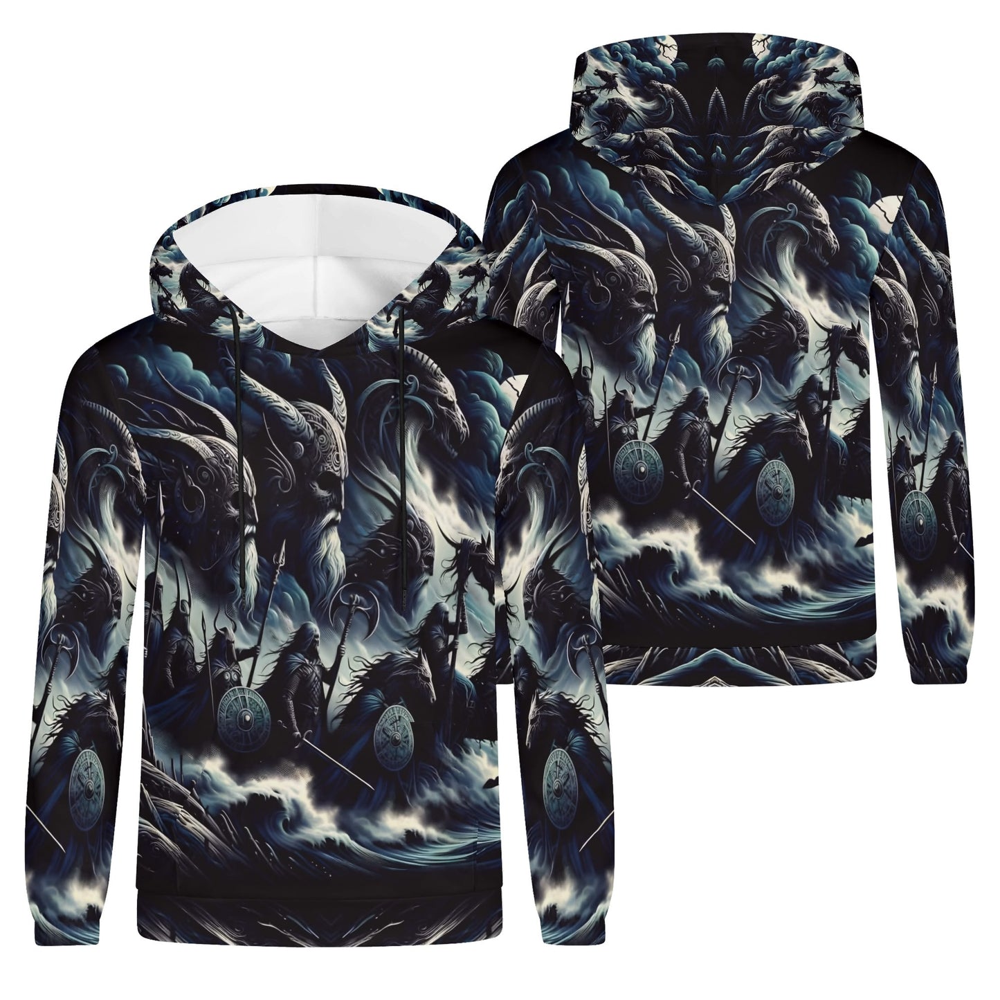 Storm Riders of the Divine Poly French Terry Hoodie by Loud and Lethal featuring dark fantasy warrior design