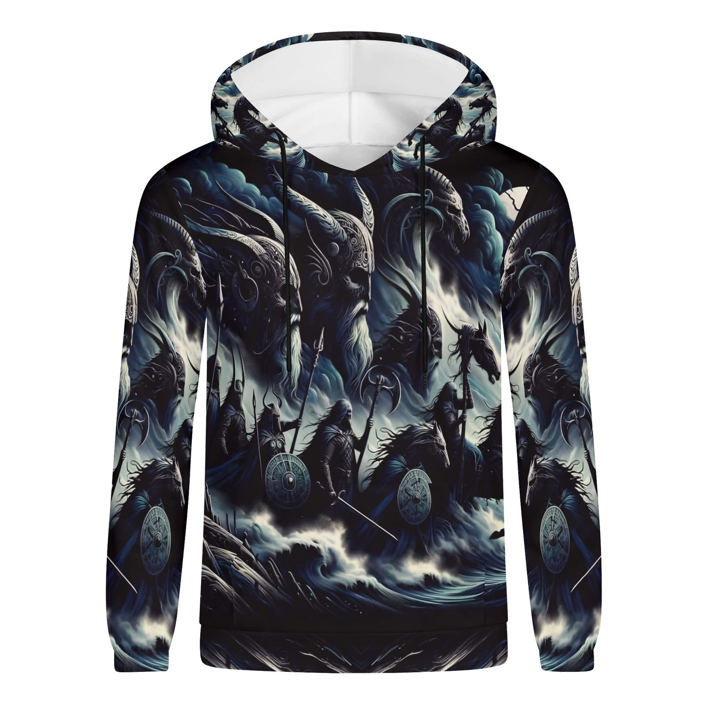 Storm Riders of the Divine Poly French Terry Hoodie by Loud and Lethal with Viking warrior design