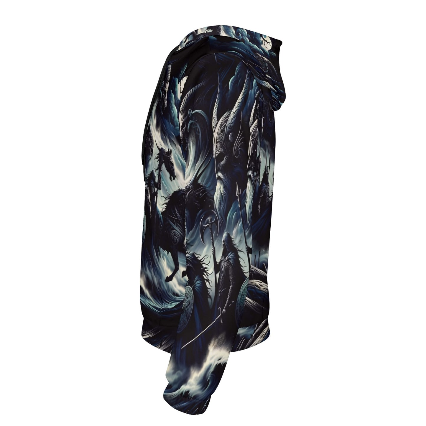 Storm Riders of the Divine Poly French Terry Hoodie by Loud and Lethal featuring dark fantasy art with riders and horses