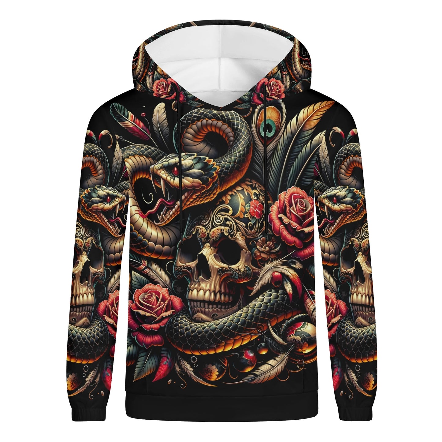 Loud and Lethal Tangled Fate Cotton Terry Hoodie with detailed skull, snake, rose, and feather design