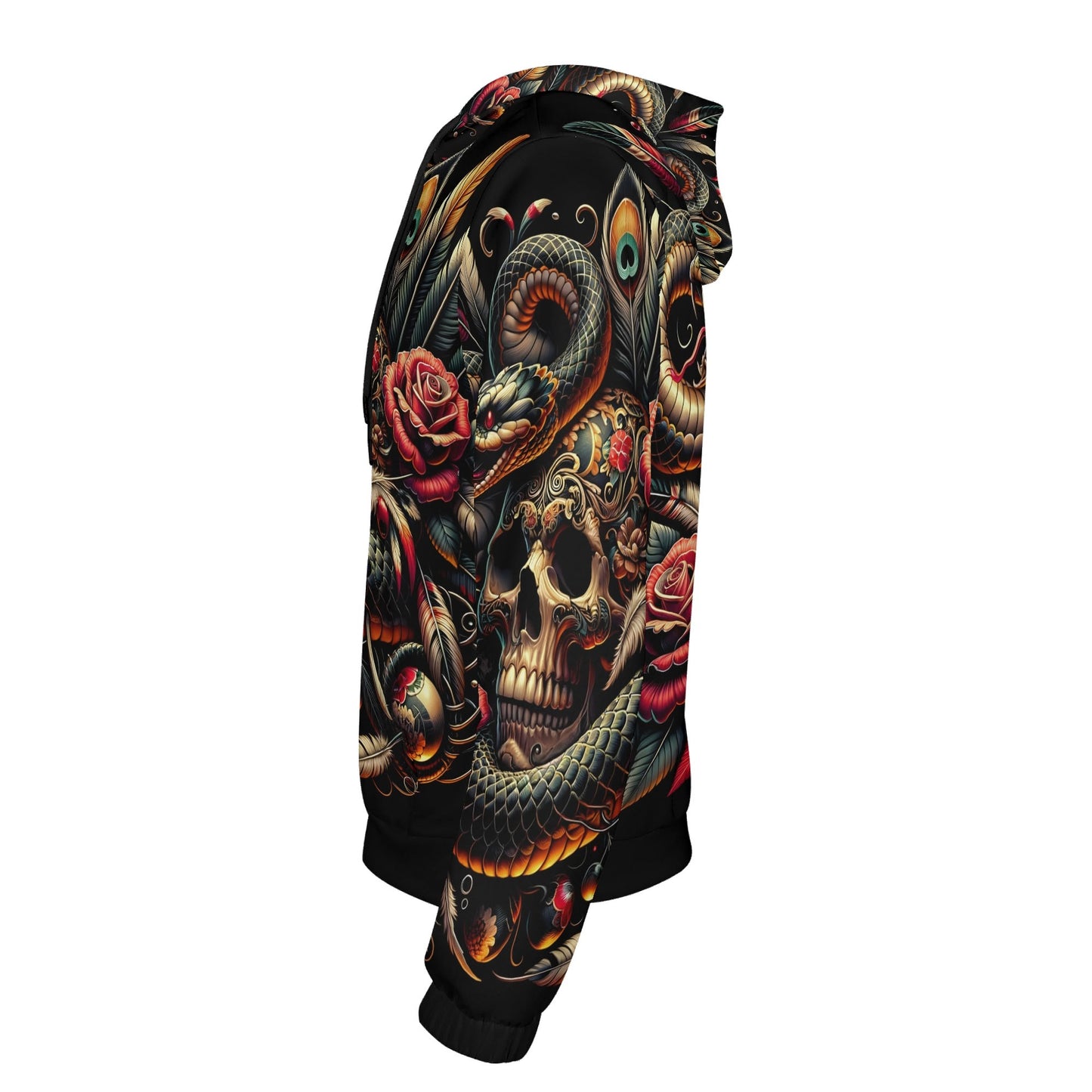Loud and Lethal Tangled Fate Cotton Terry Hoodie with skull and snake graphic design in dark colors