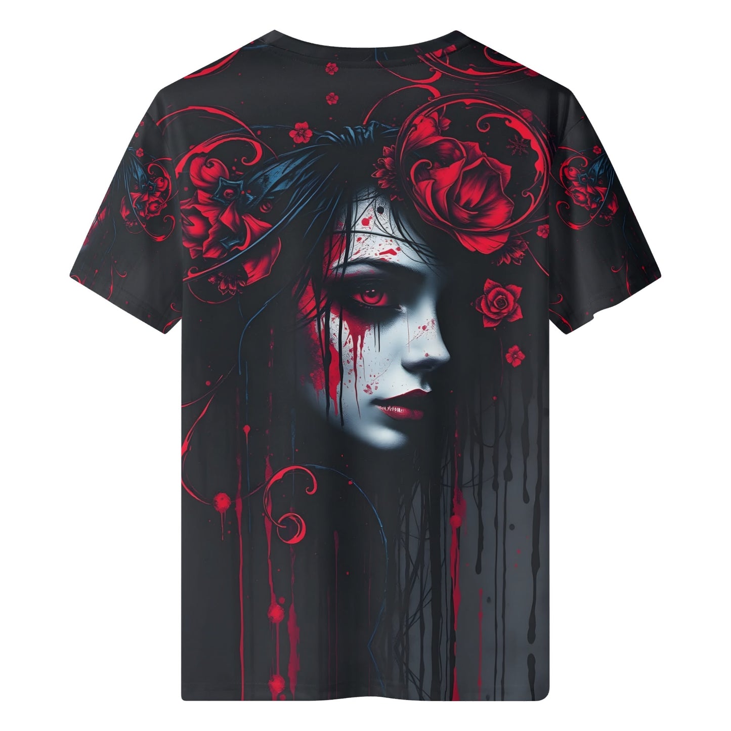Loud and Lethal Tendrils of Darkness Lycra T-Shirt featuring dark gothic woman with red roses design