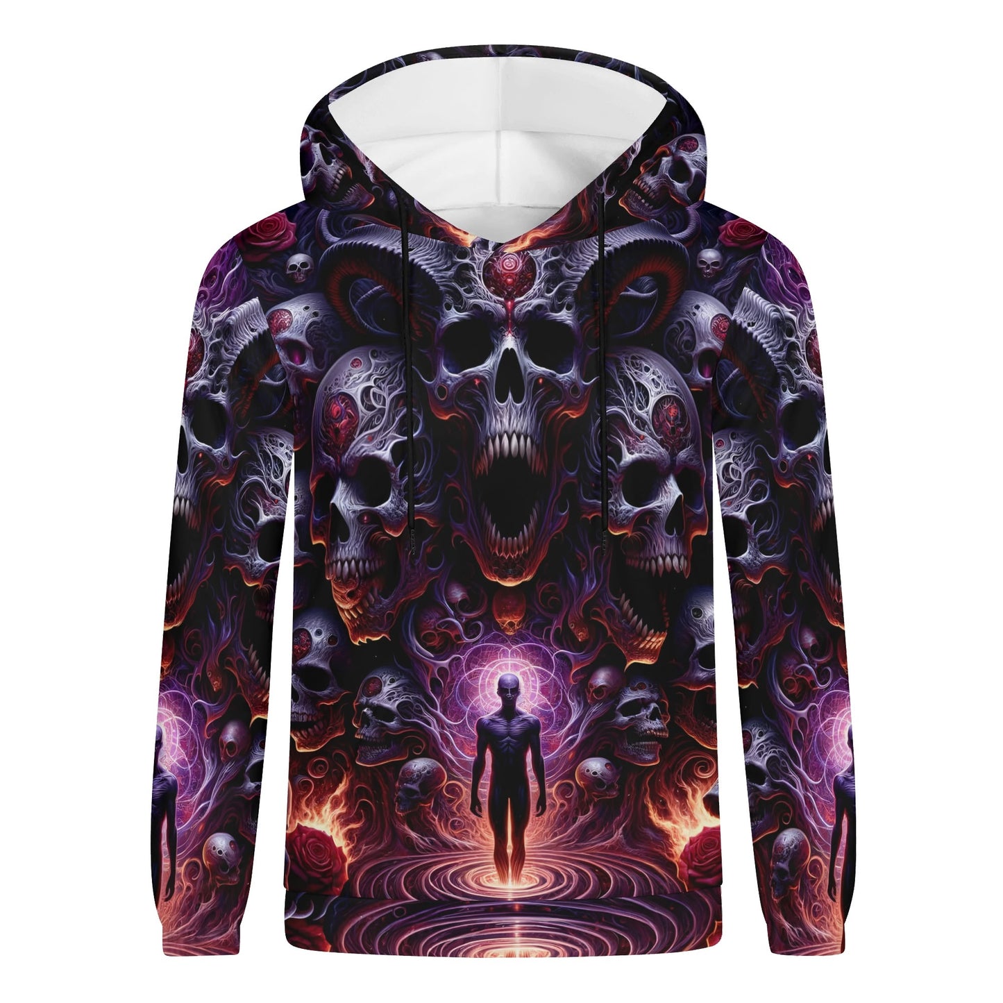 The Abyssal Symphony Cotton Terry hoodie by Loud and Lethal featuring dark skull and mystical figure design