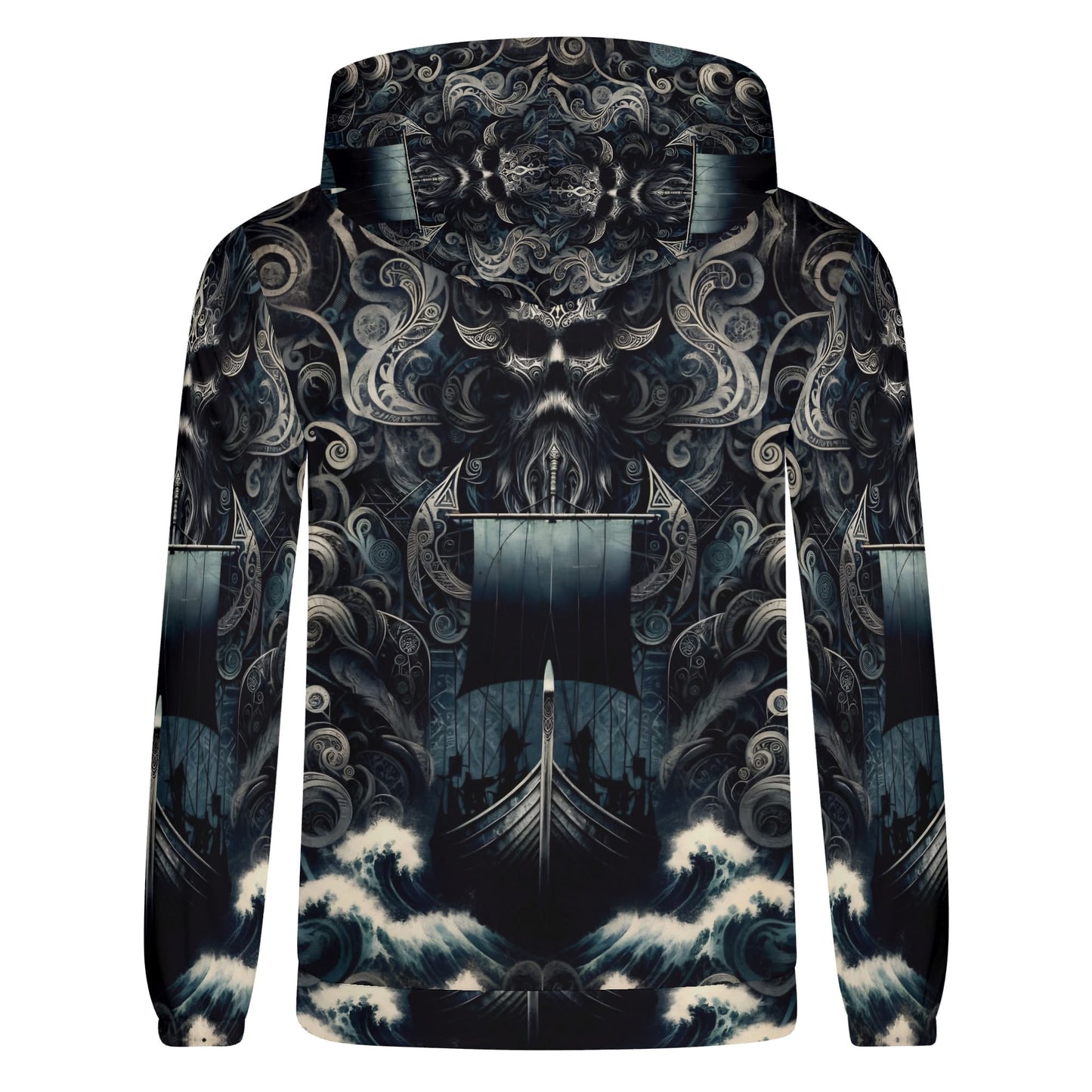 The Allfathers Wake Poly French Terry Hoodie by Loud and Lethal featuring Viking ship and ocean wave design