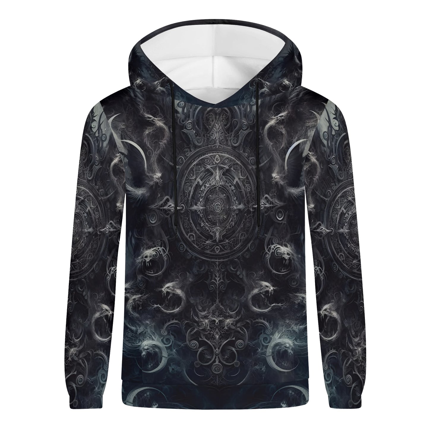 The Ornate Prophecy Cotton Terry hoodie by Loud and Lethal with dark intricate gothic design and hood