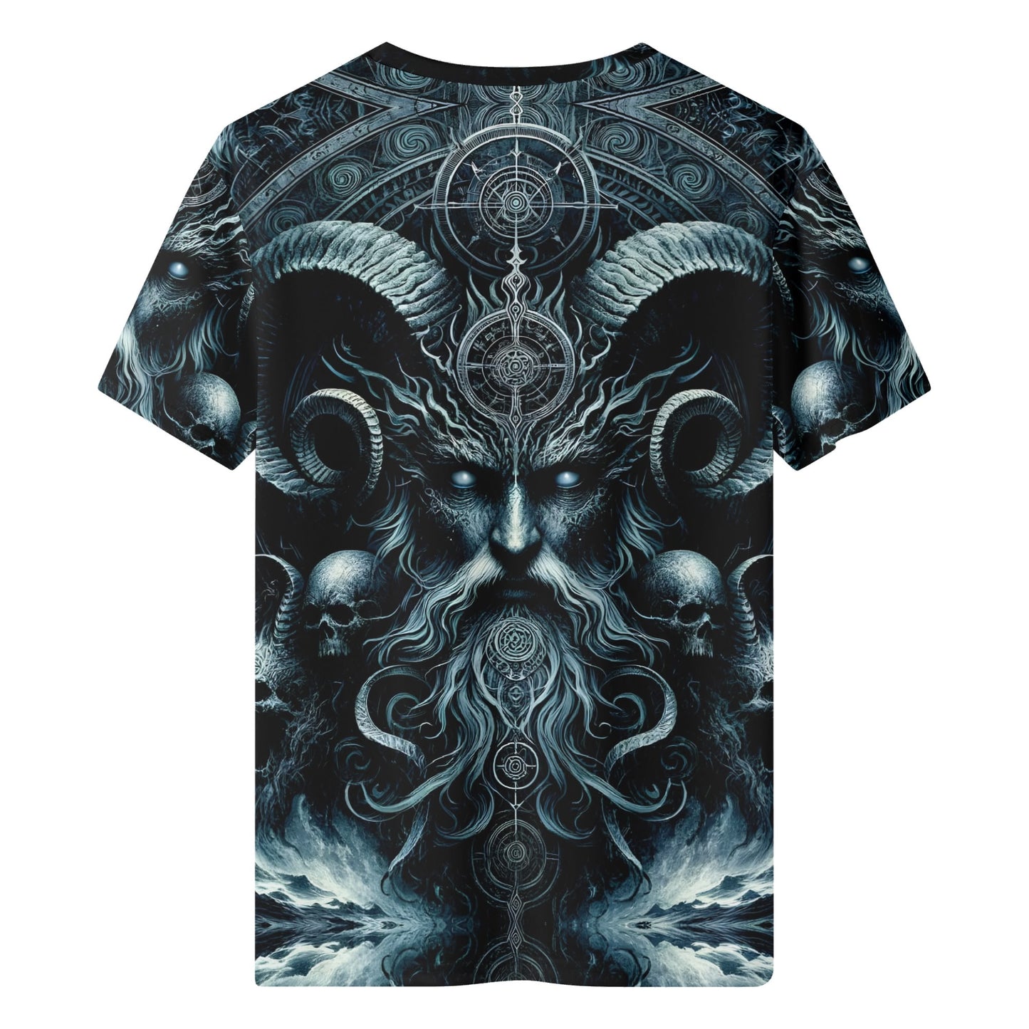 The Seas Dark Sentinel Lycra T-Shirt by Loud and Lethal featuring dark mystical ram skull design