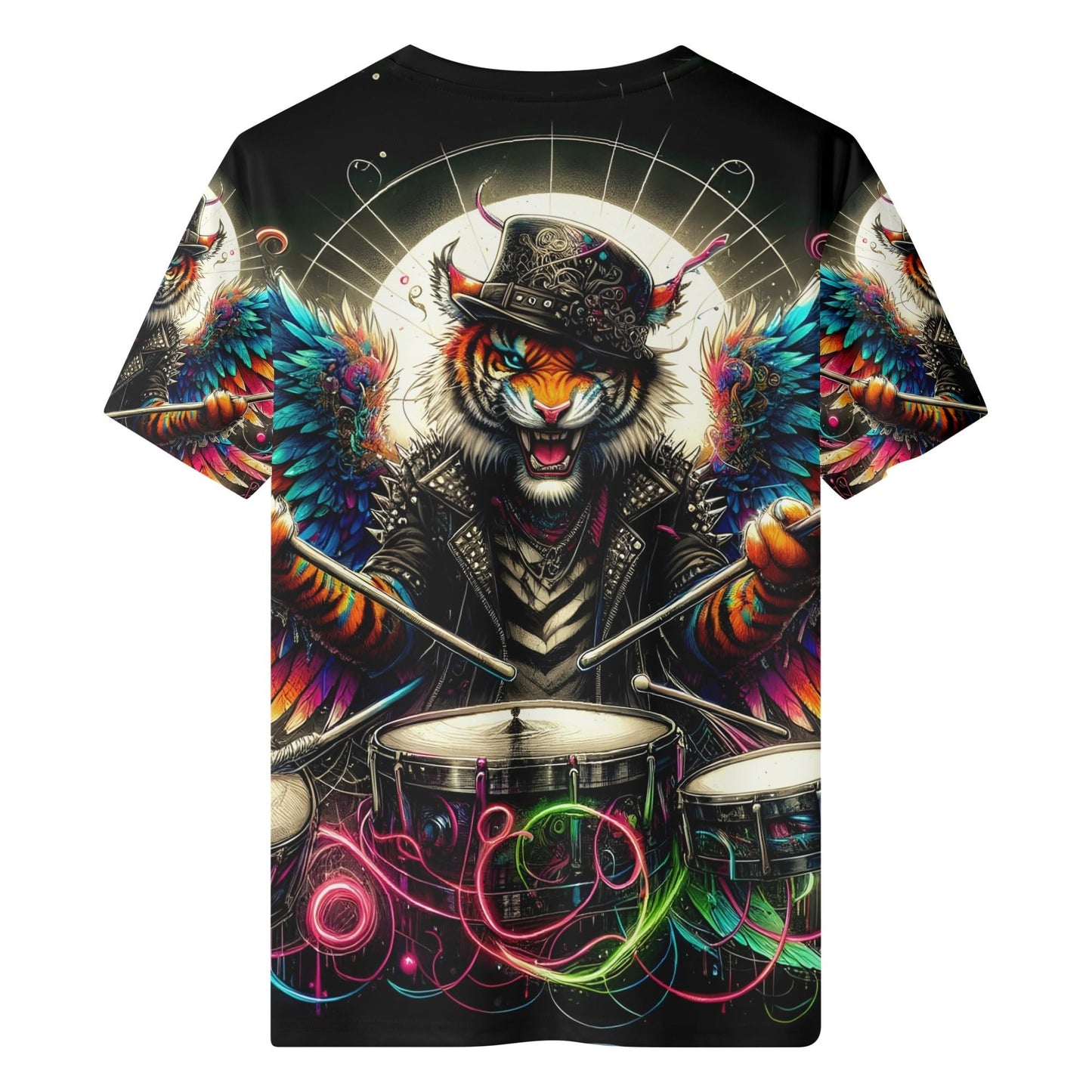 ThunderPaws Organic Cotton Kids T-Shirt with colorful tiger drummer graphic and vibrant wing design