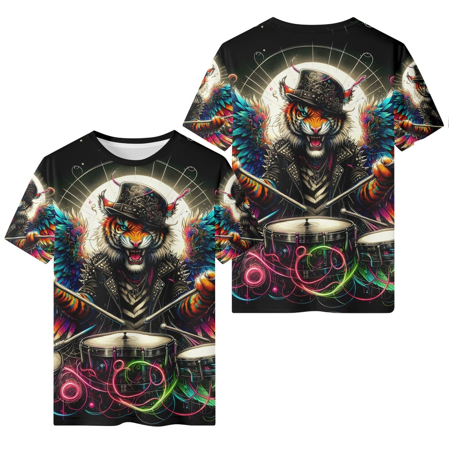 ThunderPaws Organic Cotton Kids T-Shirt by Loud and Lethal with vibrant tiger drummer graphic