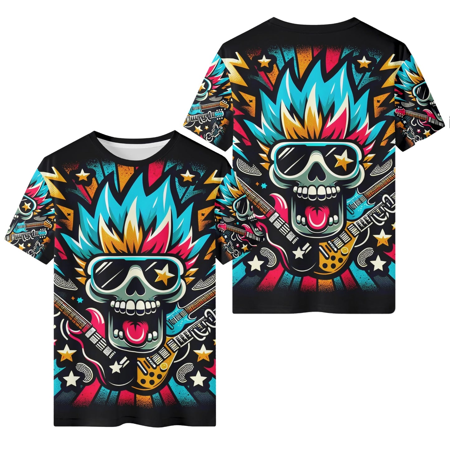 Thunderstruck Organic Cotton Kids T-Shirt with colorful skull and guitar graphic by Loud and Lethal