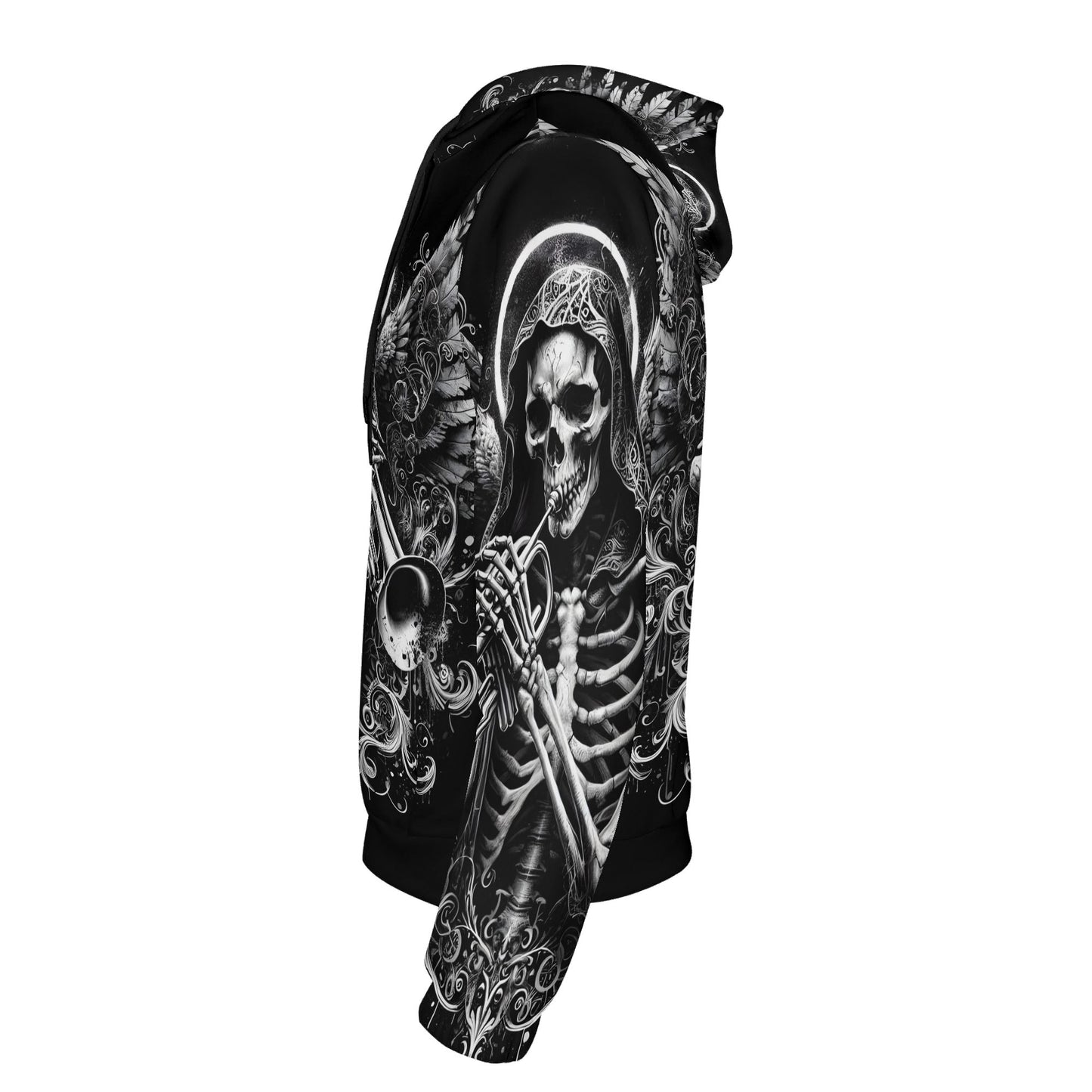 Loud and Lethal Trumpet of the Dead Poly French Terry hoodie with skeleton and dark gothic design