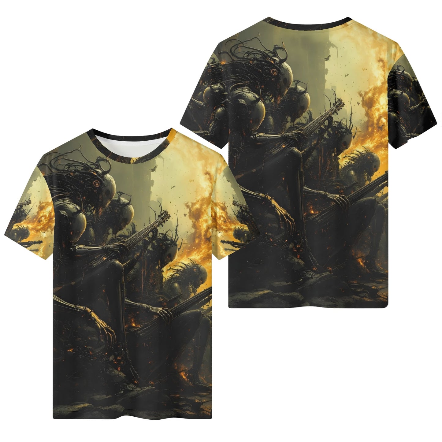Twisted Souls of Chaos 100 Cotton T-Shirt by Loud and Lethal featuring dark fiery graphic design on front and back