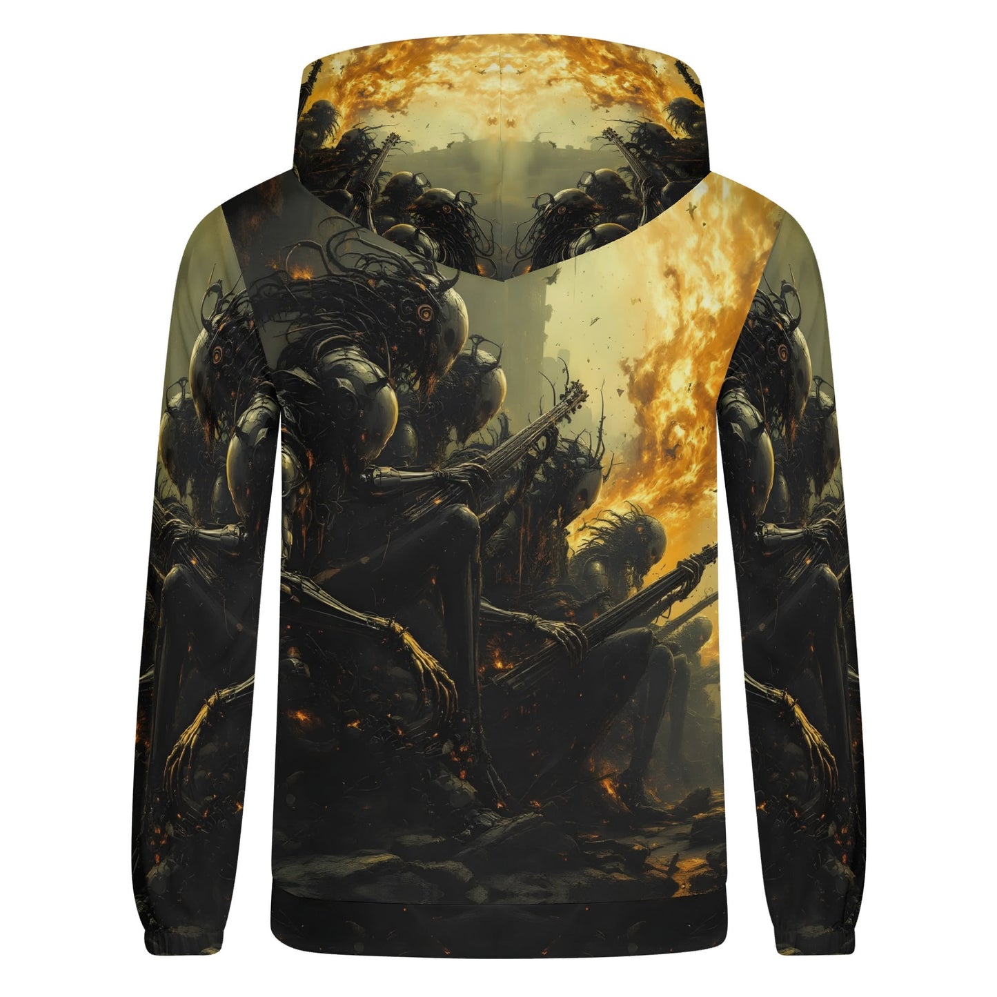 Twisted Souls of Chaos Cotton Terry Hoodie unisex with dark, eerie graphic design and fiery background