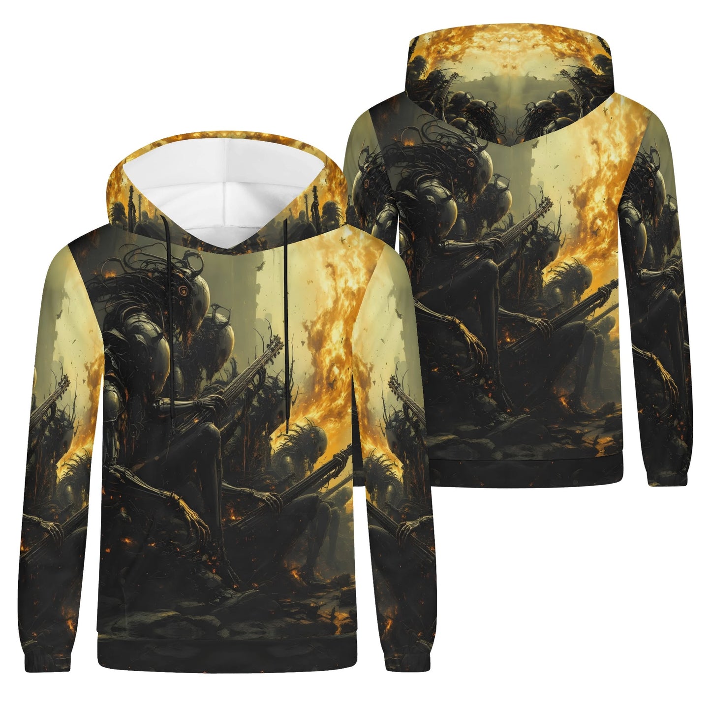 Twisted Souls of Chaos Cotton Terry Hoodie unisex with dark fantasy design and fiery background