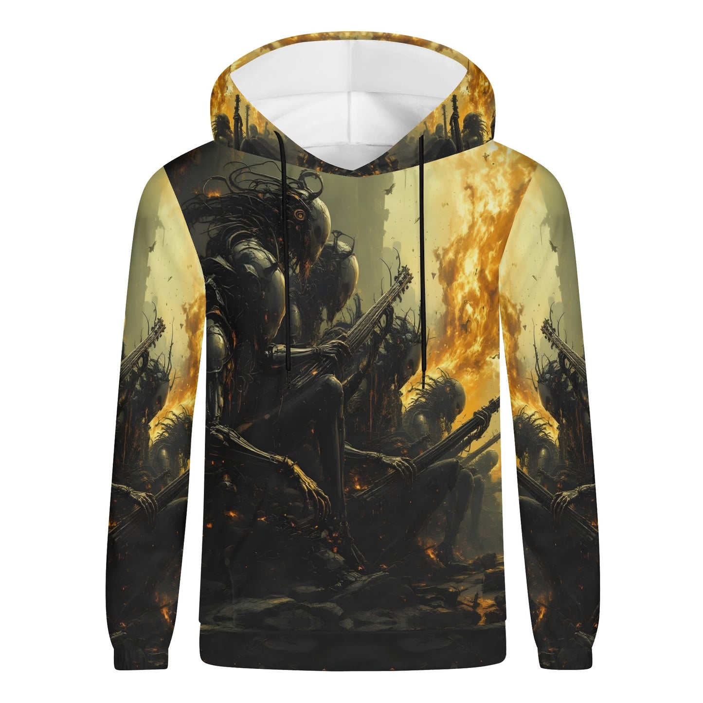 Twisted Souls of Chaos Cotton Terry Hoodie by Loud and Lethal with dark fantasy graphic and fiery background