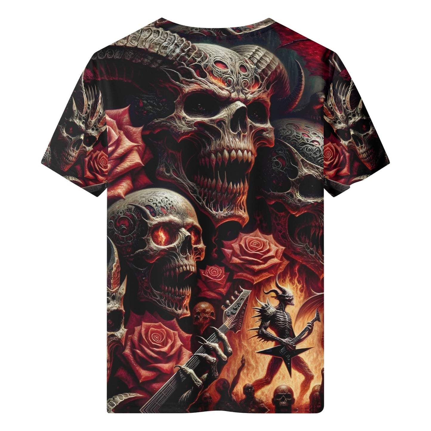 Loud and Lethal Unleashed Rebellion 100 Cotton T-Shirt featuring gothic skulls and fiery roses design