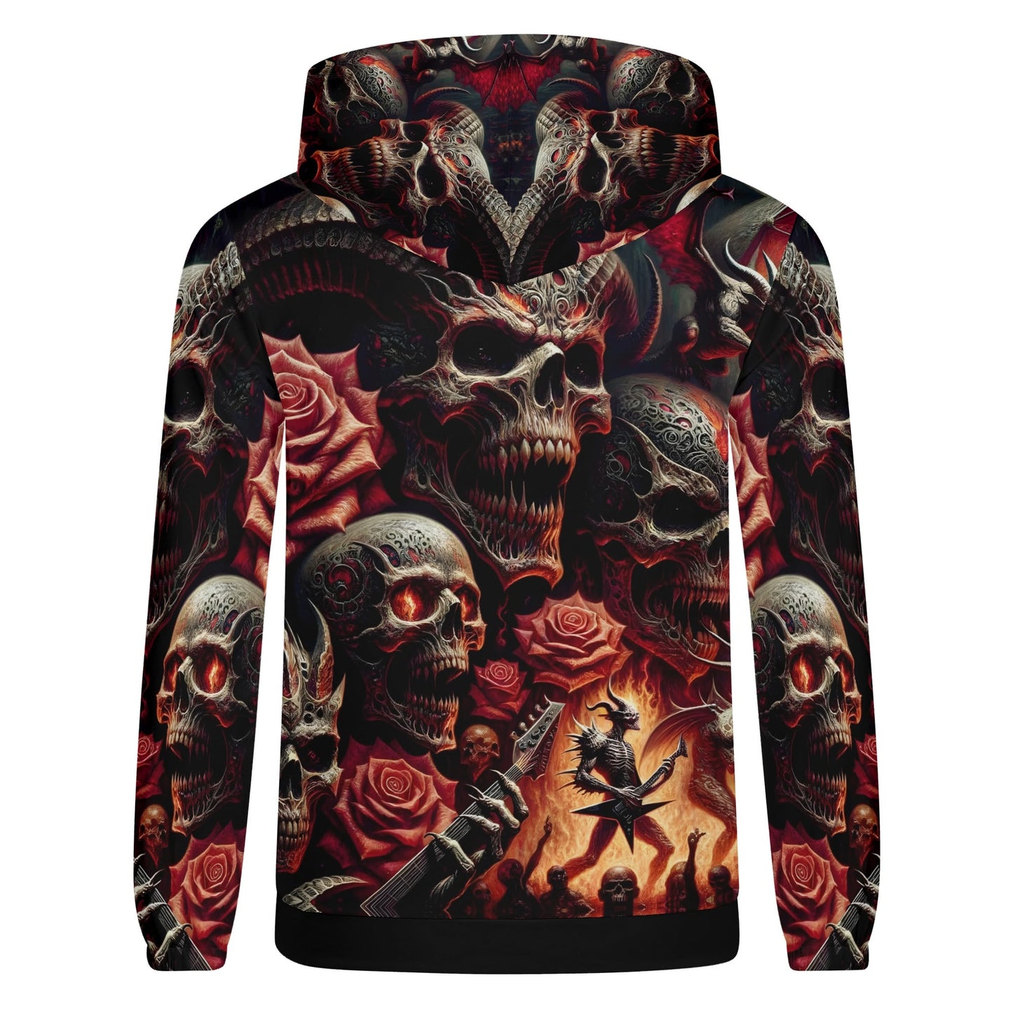 Loud and Lethal Unleashed Rebellion Poly French Terry hoodie featuring skulls, roses, and intense rock artwork