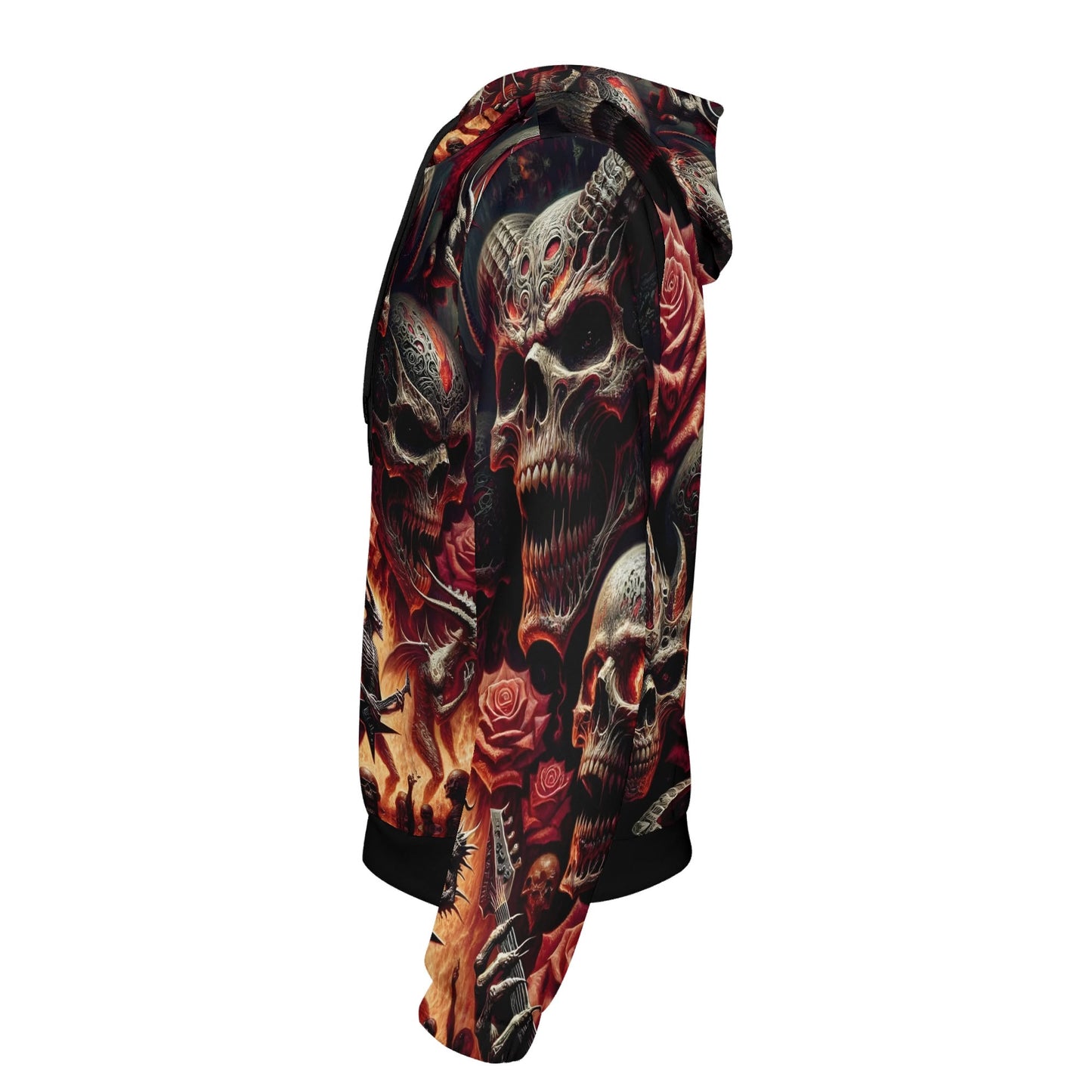 Loud and Lethal Unleashed Rebellion Poly French Terry hoodie with dark skull and rose design