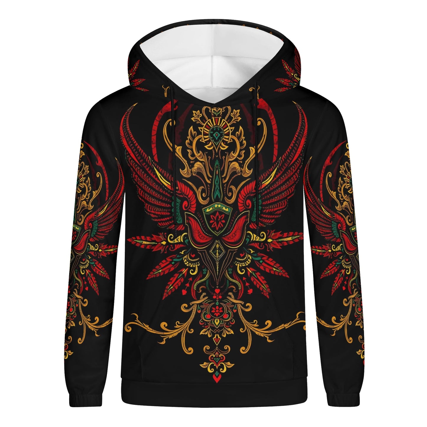 Loud and Lethal unisex black hoodie with red gold ornate phoenix print Ornate Uprising Poly French Terry Hoodie Limited Edition