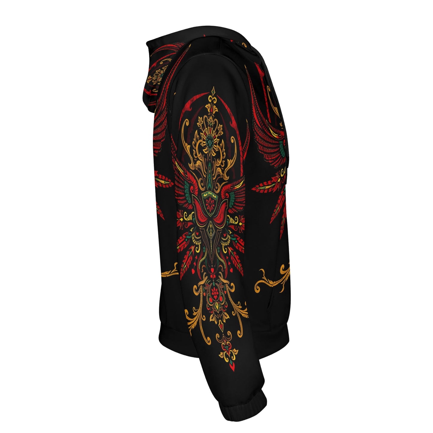 Loud and Lethal black unisex hoodie with red and gold baroque print Ornate Uprising Poly French Terry Hoodie Limited Edition