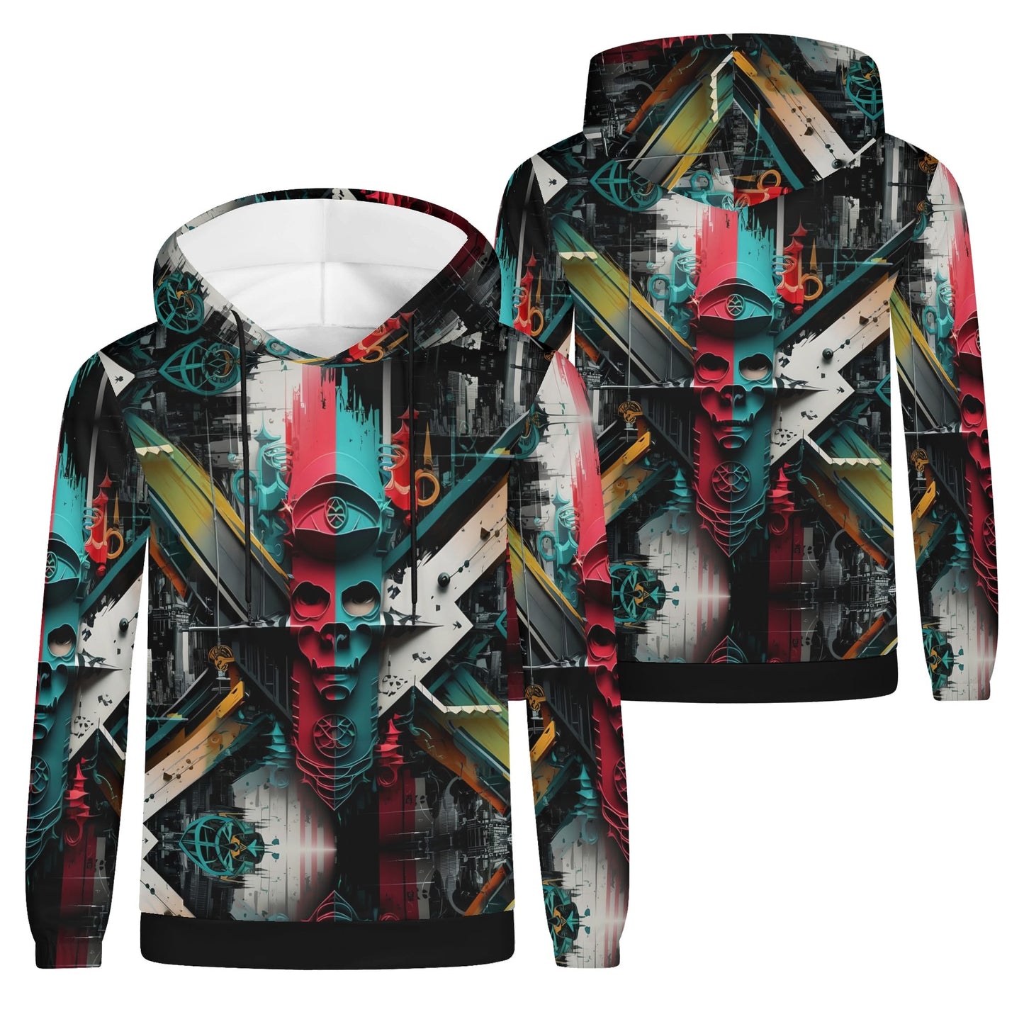 Unisex Loud and Lethal Urban Alchemy Cotton Terry Hoodie with vibrant abstract skull and geometric design