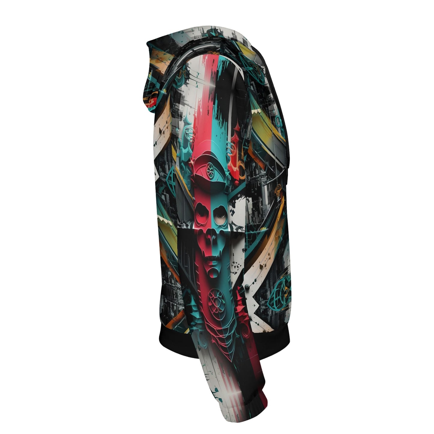 Side view of Loud and Lethal Urban Alchemy Cotton Terry Hoodie with abstract colorful skull design