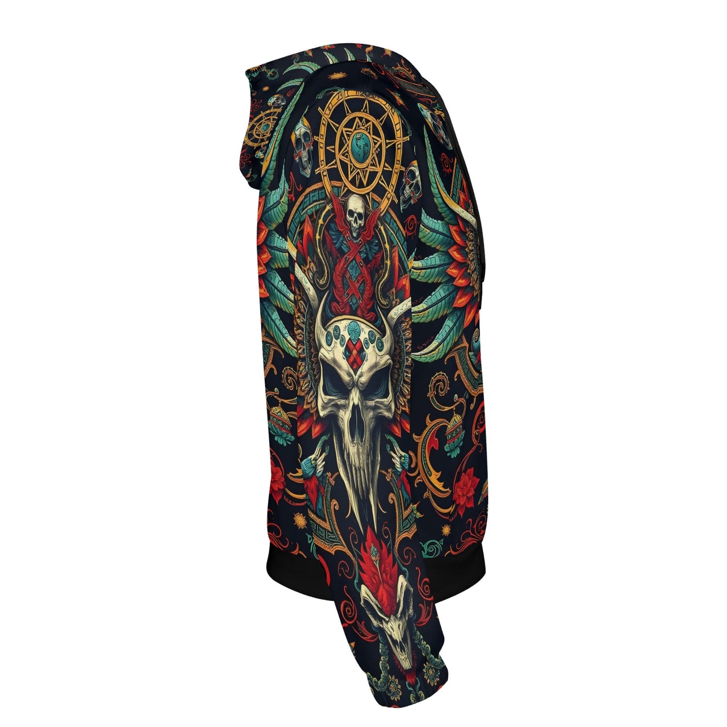 Flourish of Rebellion Poly French Terry Hoodie Limited Edition unisex hoodie with skull and ornate colorful floral artwork