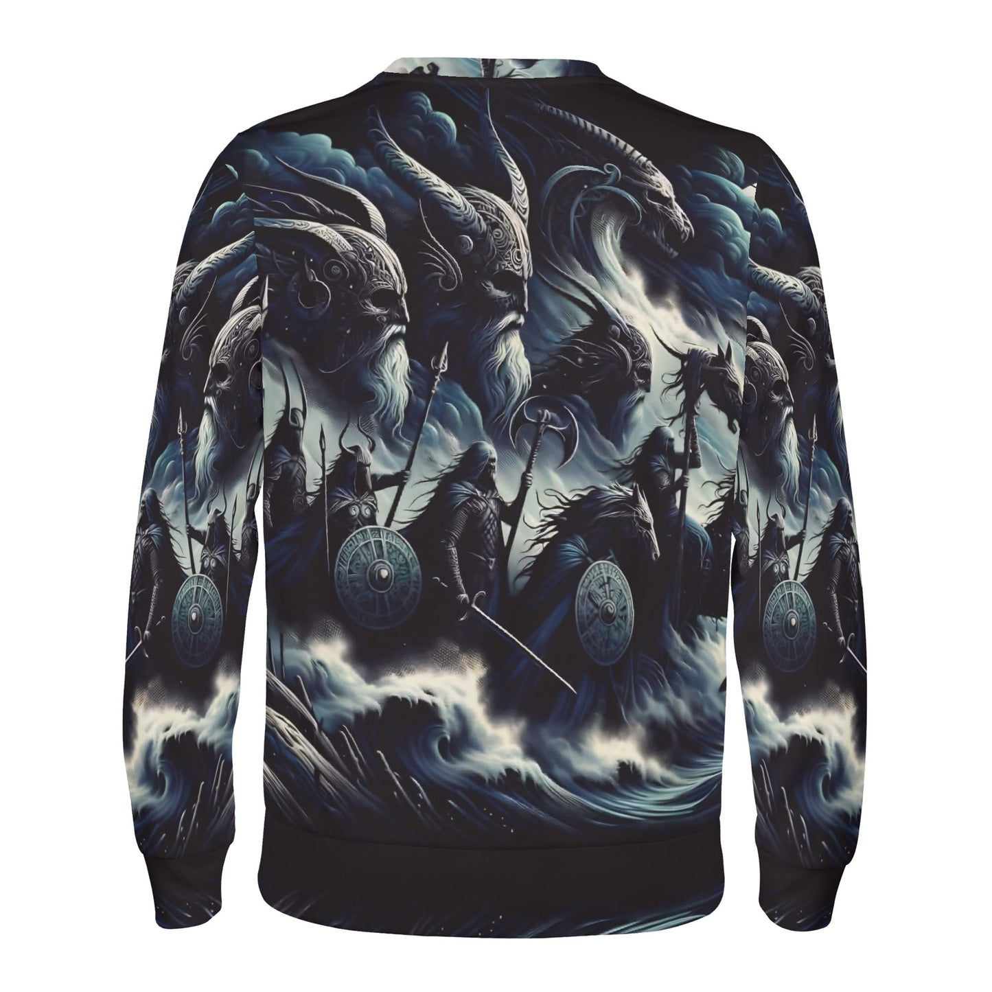 Storm Riders of the Divine Poly French Terry Sweatshirt unisex sweater with dark Viking storm warrior print by Loud and Lethal