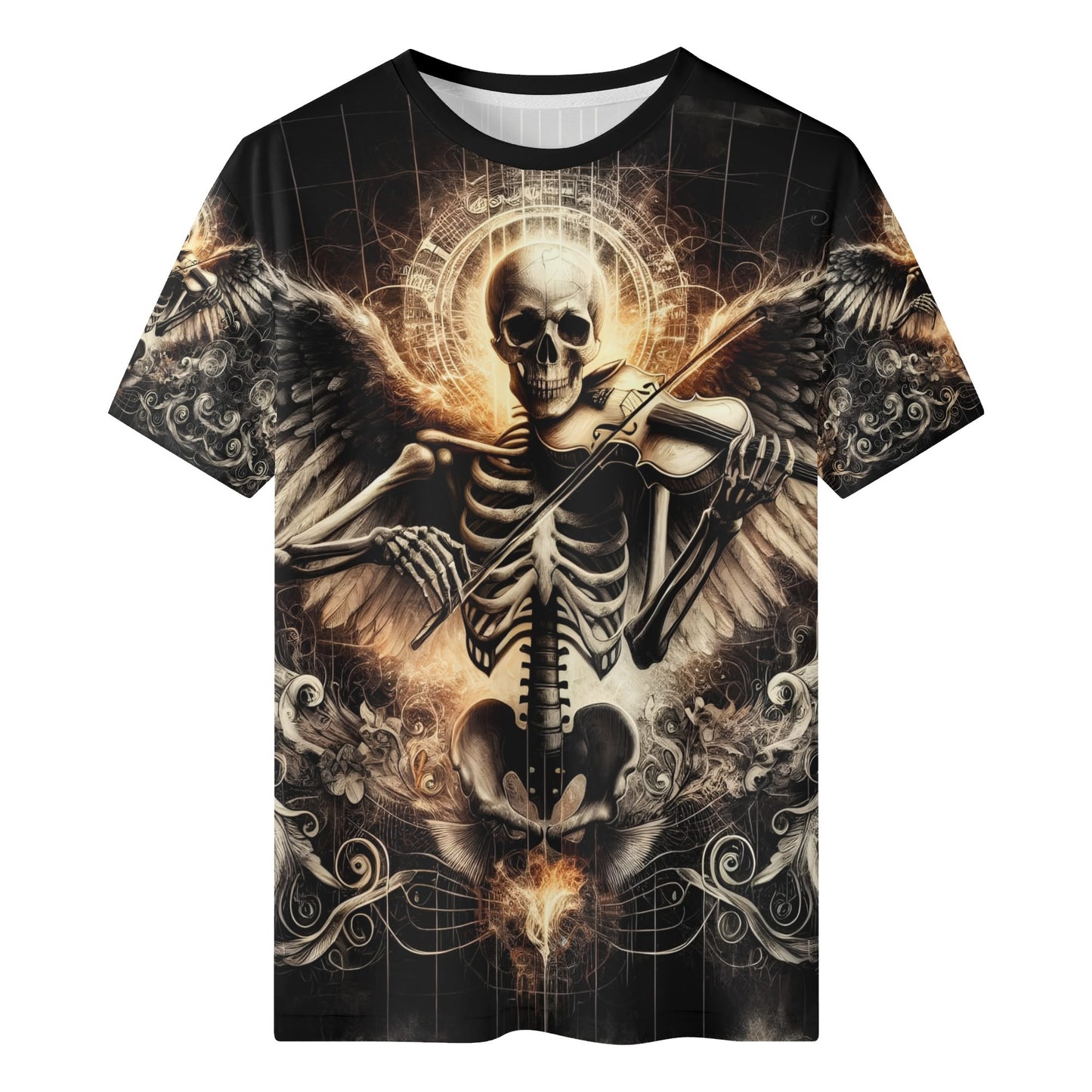 Violin Virtuoso 100 Cotton T-Shirt by Loud and Lethal with skeleton angel playing violin graphic