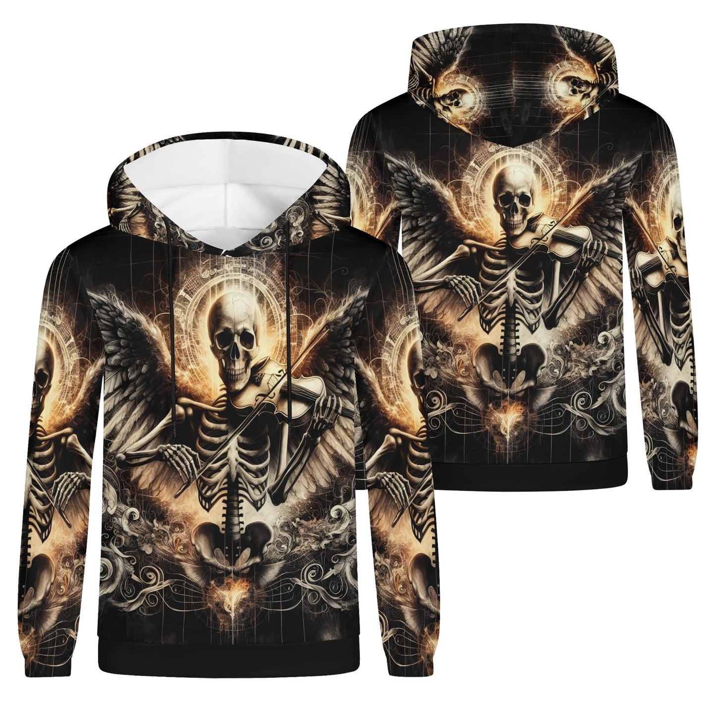 Violin Virtuoso french terry hoodie by Loud and Lethal featuring a skeleton angel playing violin design