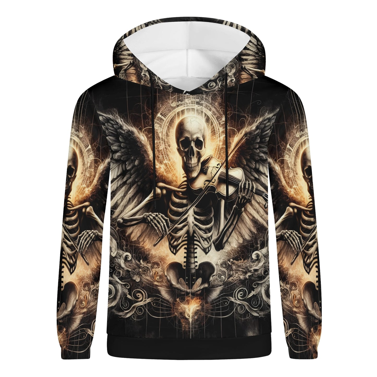 Violin Virtuoso french terry hoodie by Loud and Lethal featuring skeleton angel playing violin design
