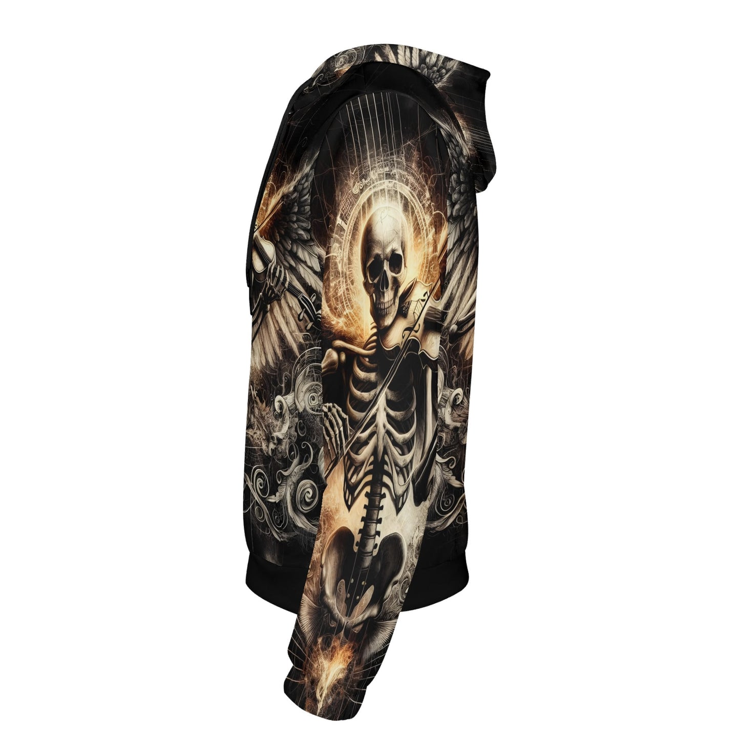 Violin Virtuoso french terry hoodie by Loud and Lethal featuring skeleton playing violin design