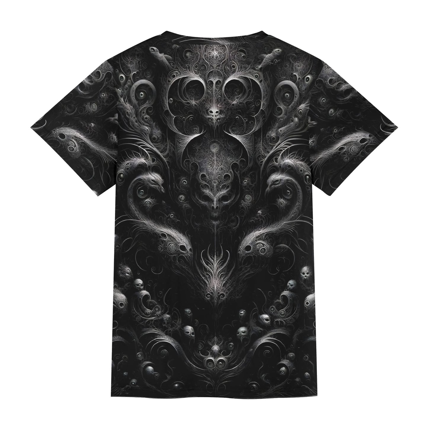 Whispers of the Void Lycra T-Shirt by Loud and Lethal featuring dark intricate surreal artwork on black fabric