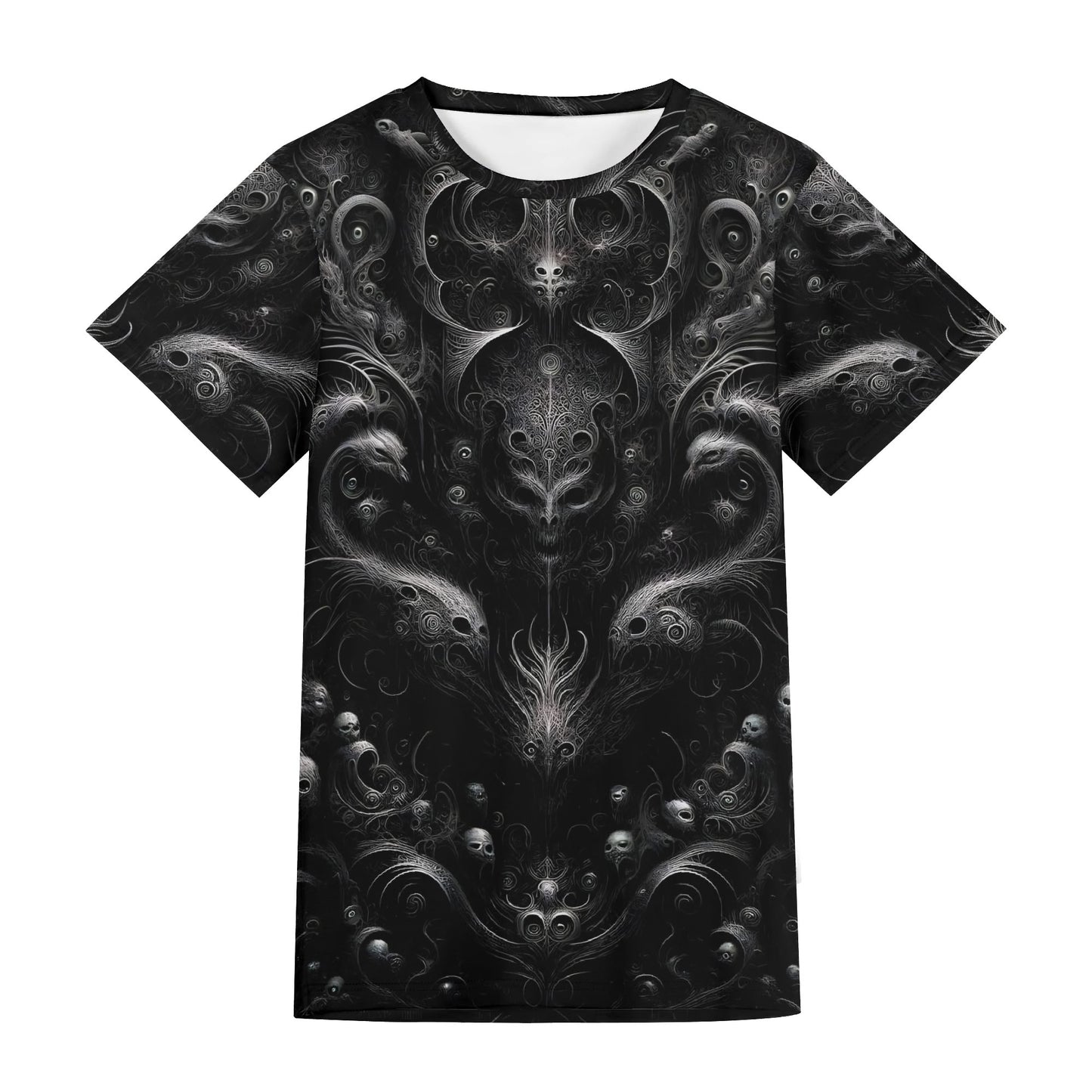 Whispers of the Void Lycra T-Shirt by Loud and Lethal with dark intricate abstract patterns