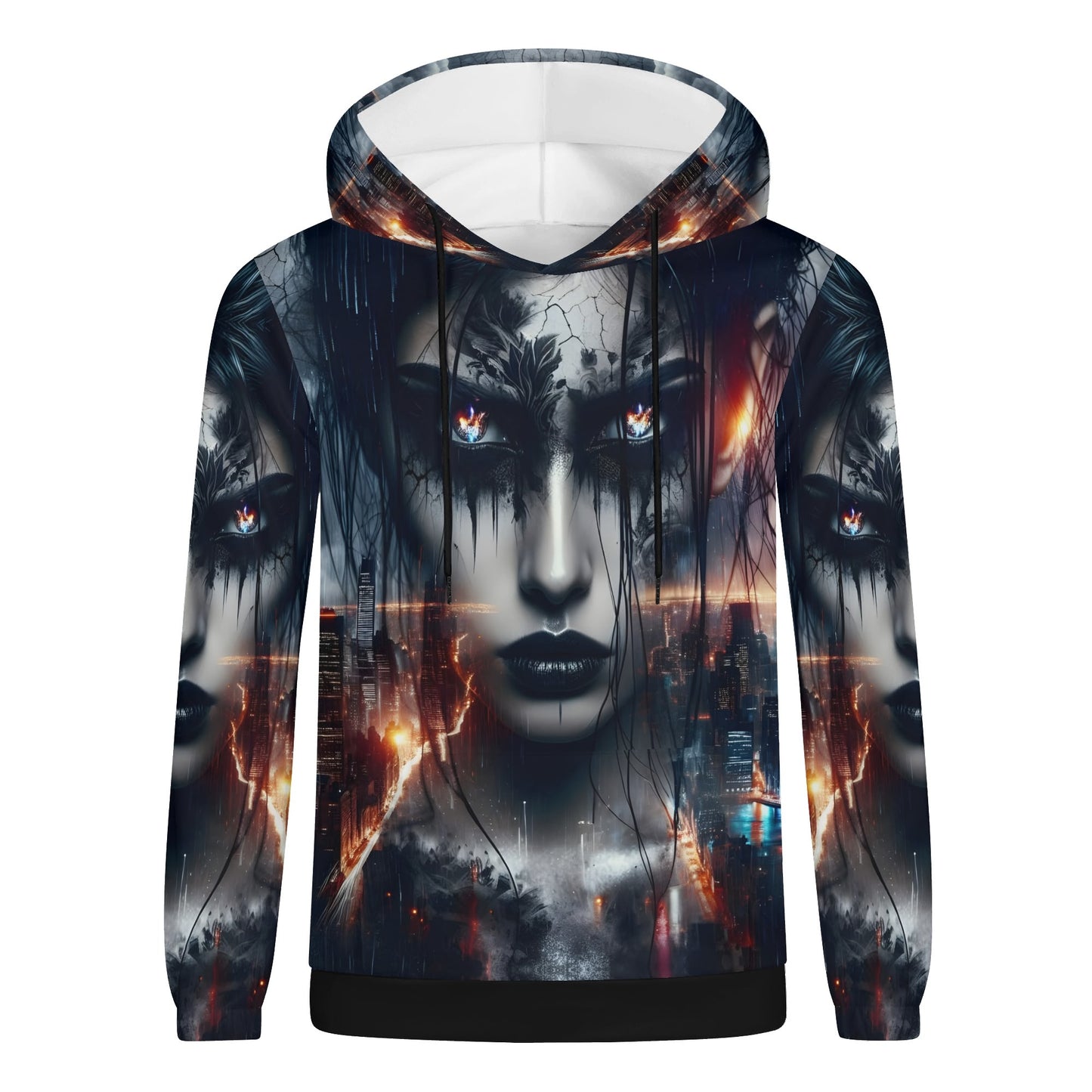 Wicked Vision Cotton Terry hoodie by Loud and Lethal featuring dark artistic face and cityscape design