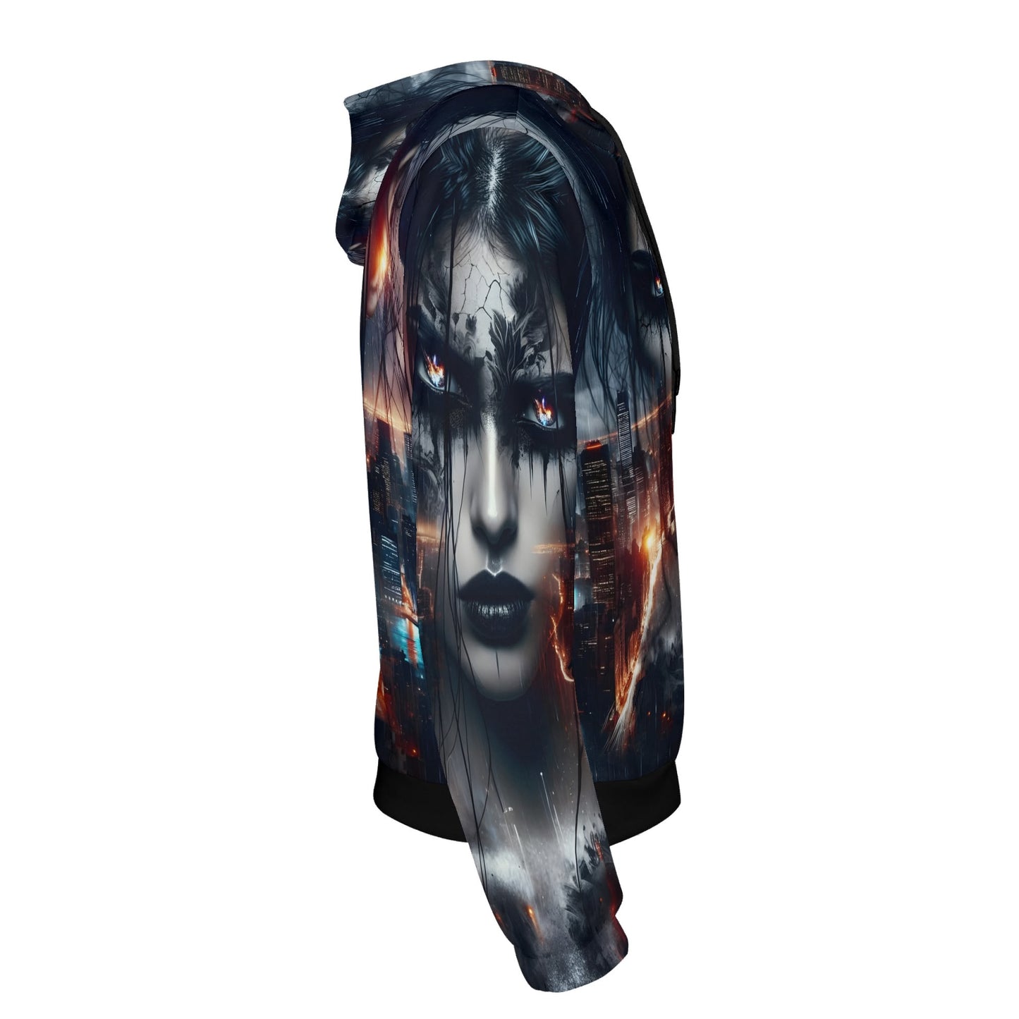 Loud and Lethal Wicked Vision Cotton Terry hoodie with dark artistic face design on the sleeve