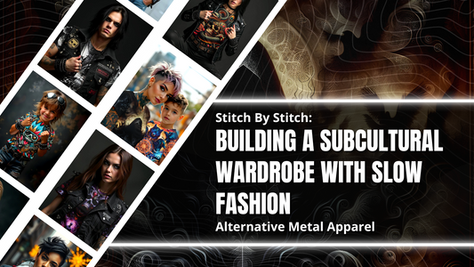 Collage of pictures with individuals wearing slow-fashion-alternative-metal-apparel