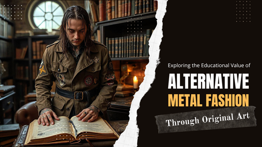 Man in alternative metal fashion exploring the educational value of alternative metal fashion in a library with an open book