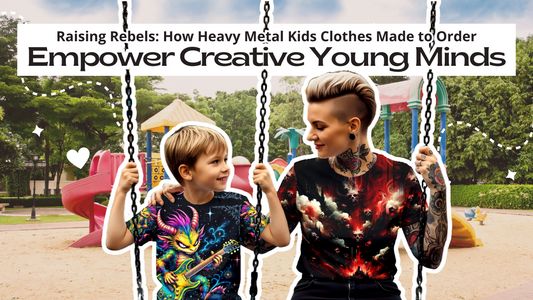 Woman with her son at a playground wearing  Heavy Metal Kids Clothes Made to Order