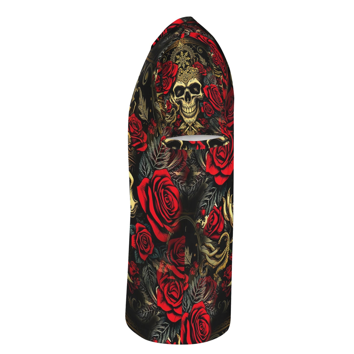 Crimson Path – Unisex Gothic Skull & Roses T-Shirt