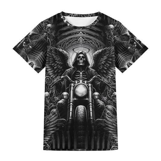 Death of Wheels – Unisex T-Shirt - fuses gothic artistry with biker rebellion