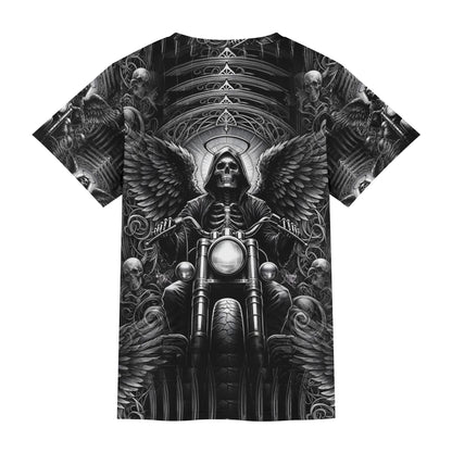 Death of Wheels – Unisex T-Shirt - fuses gothic artistry with biker rebellion