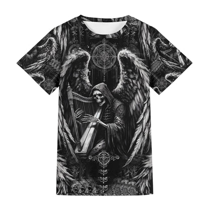 Harp of Shadows – Unisex T-Shirt - Elegance Meets Darkness in Wearable Art