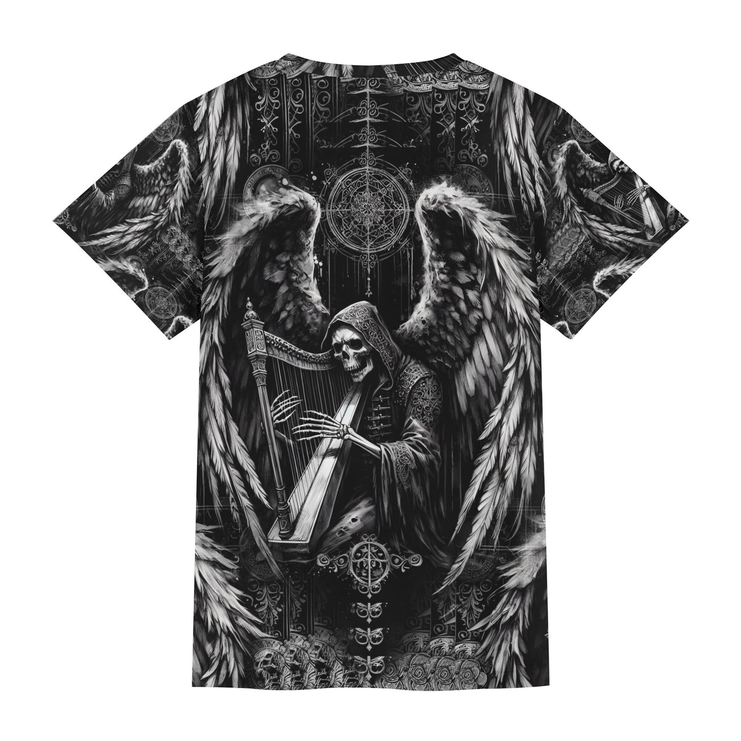 Harp of Shadows – Unisex T-Shirt - Elegance Meets Darkness in Wearable Art