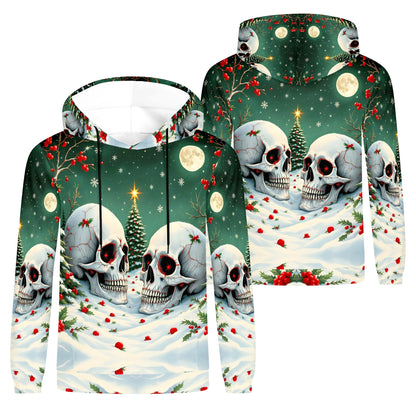 Holiday Skulls Under Moonlight – Cotton Terry Hoodie