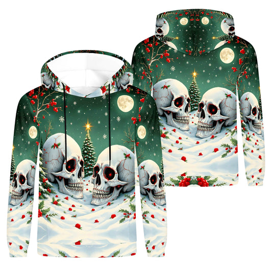 Holiday Skulls Under Moonlight – Poly French Terry Hoodie
