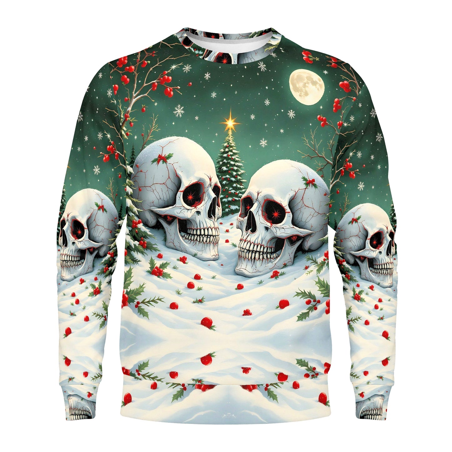 Holiday Skulls Under Moonlight Cotton Terry Sweatshirt | Loud & Lethal