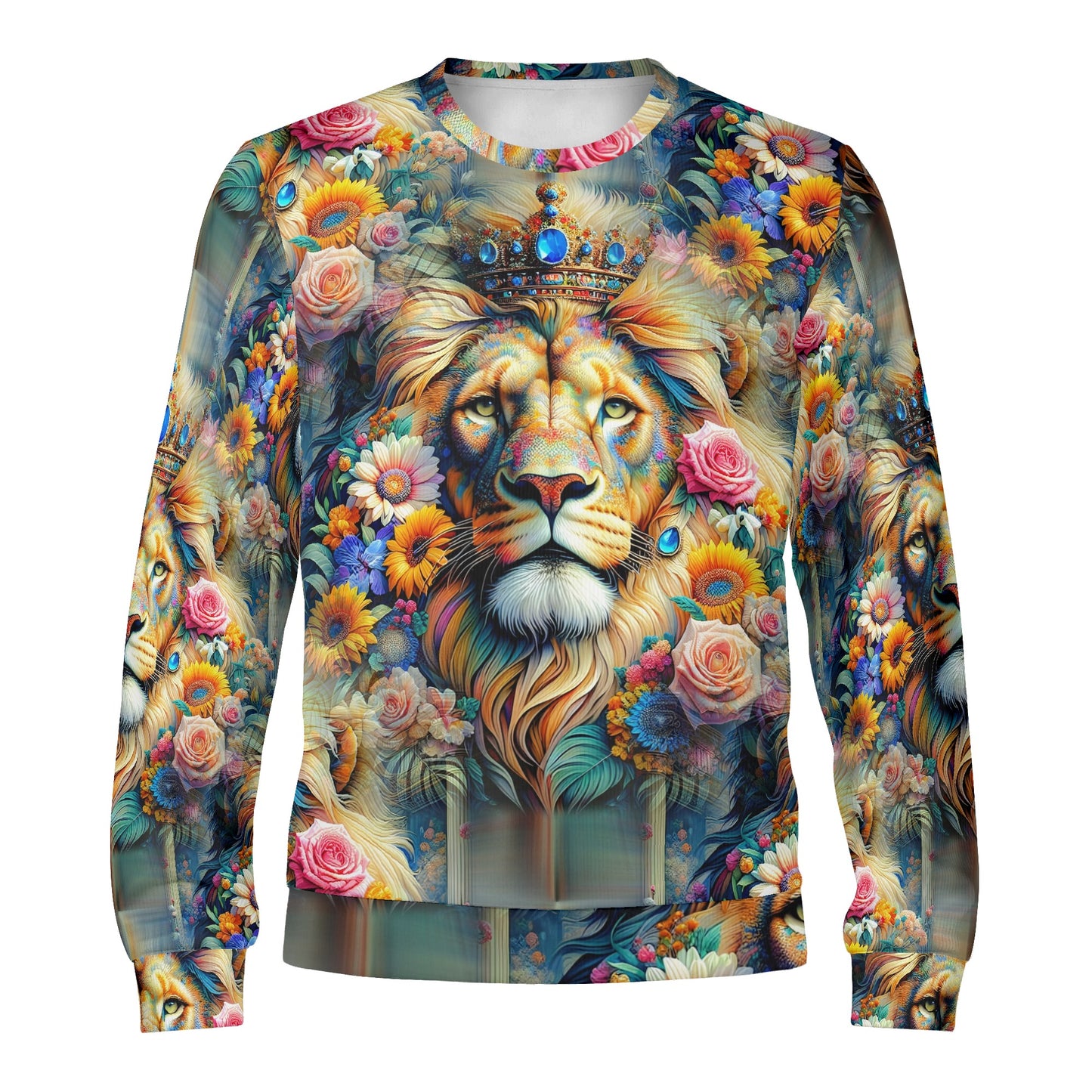 Lion’s Floral Kingdom - Unisex Sweater – Where Majestic Royalty Meets Nature’s Beauty